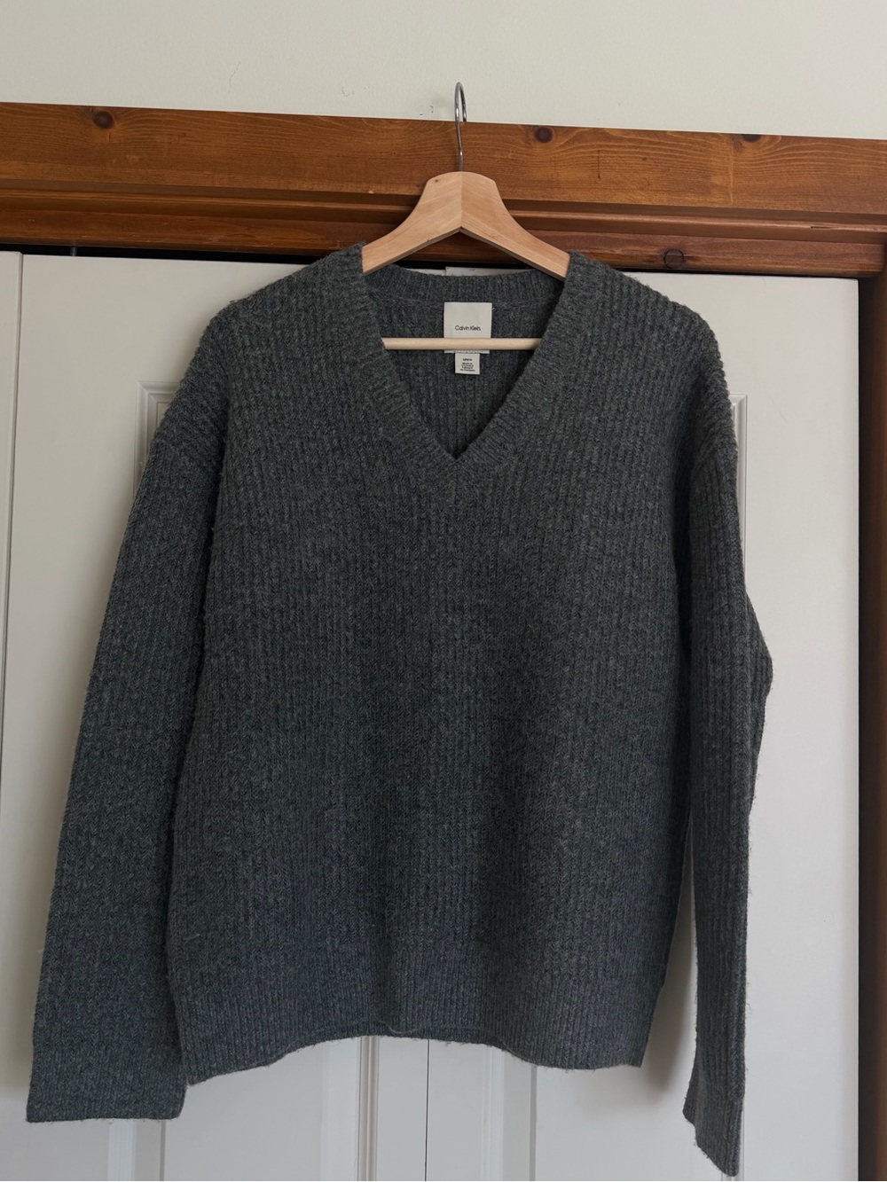 Calvin Klein V-Neck Ribbed Sweater - Charcoal Gray